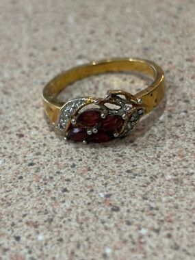 Gold-Tone Garnet Cluster Ring with Clear Accents Vintage